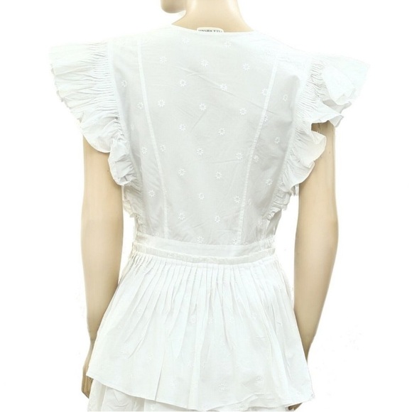 ULLA JOHNSON Tessa Floral Embroidered Poplin Mini Dress Ruffled size 2 - Picture 4 of 7